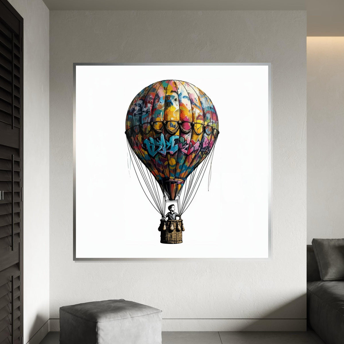 Graffiti Balloon Canvas, Hot Air Balloon Wall Art, Colorful Graffiti Print, Balloon Poster, Wall Art Canvas Design, Ready to Hang Decor