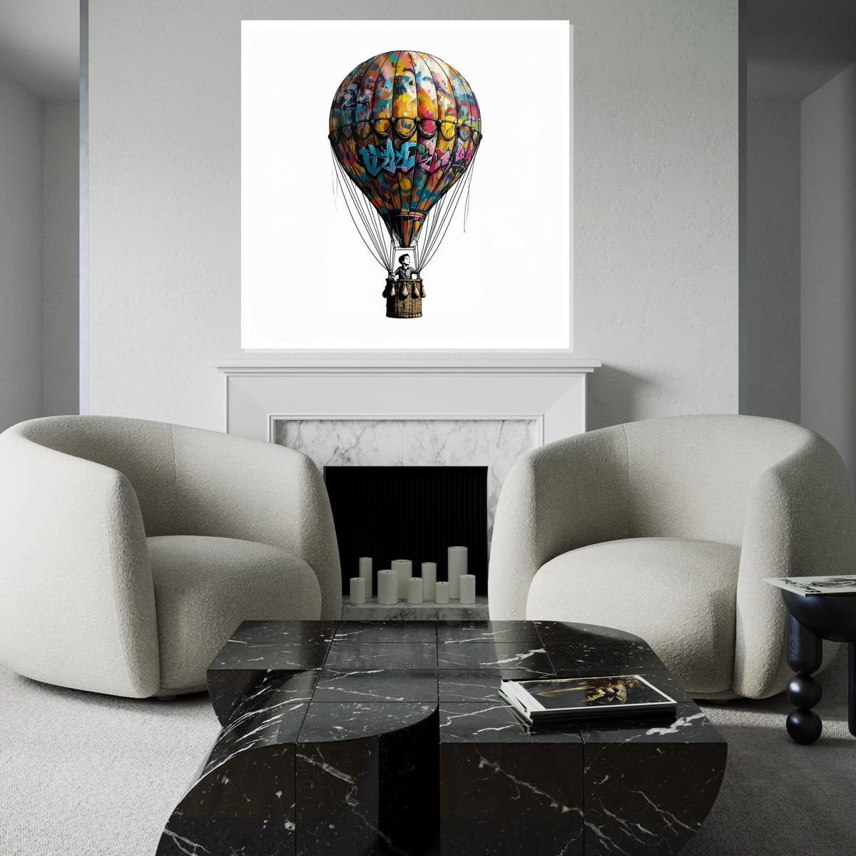 Graffiti Balloon Canvas, Hot Air Balloon Wall Art, Colorful Graffiti Print, Balloon Poster, Wall Art Canvas Design, Ready to Hang Decor