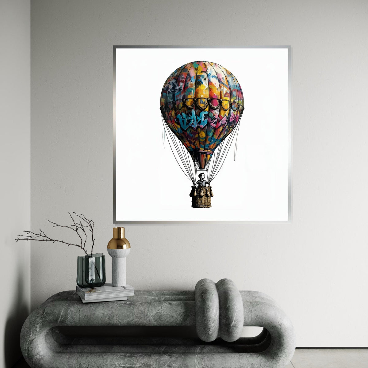 Graffiti Balloon Canvas, Hot Air Balloon Wall Art, Colorful Graffiti Print, Balloon Poster, Wall Art Canvas Design, Ready to Hang Decor