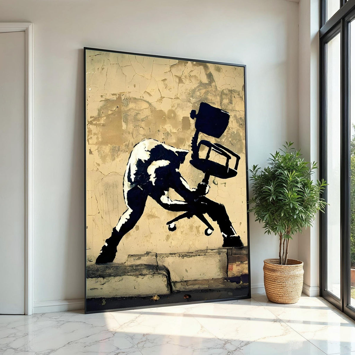 Street Art with Office Chair, Graffiti Wall Canvas, Urban Art Decor, Wall Art Canvas Design, Ready to Hang Decoration