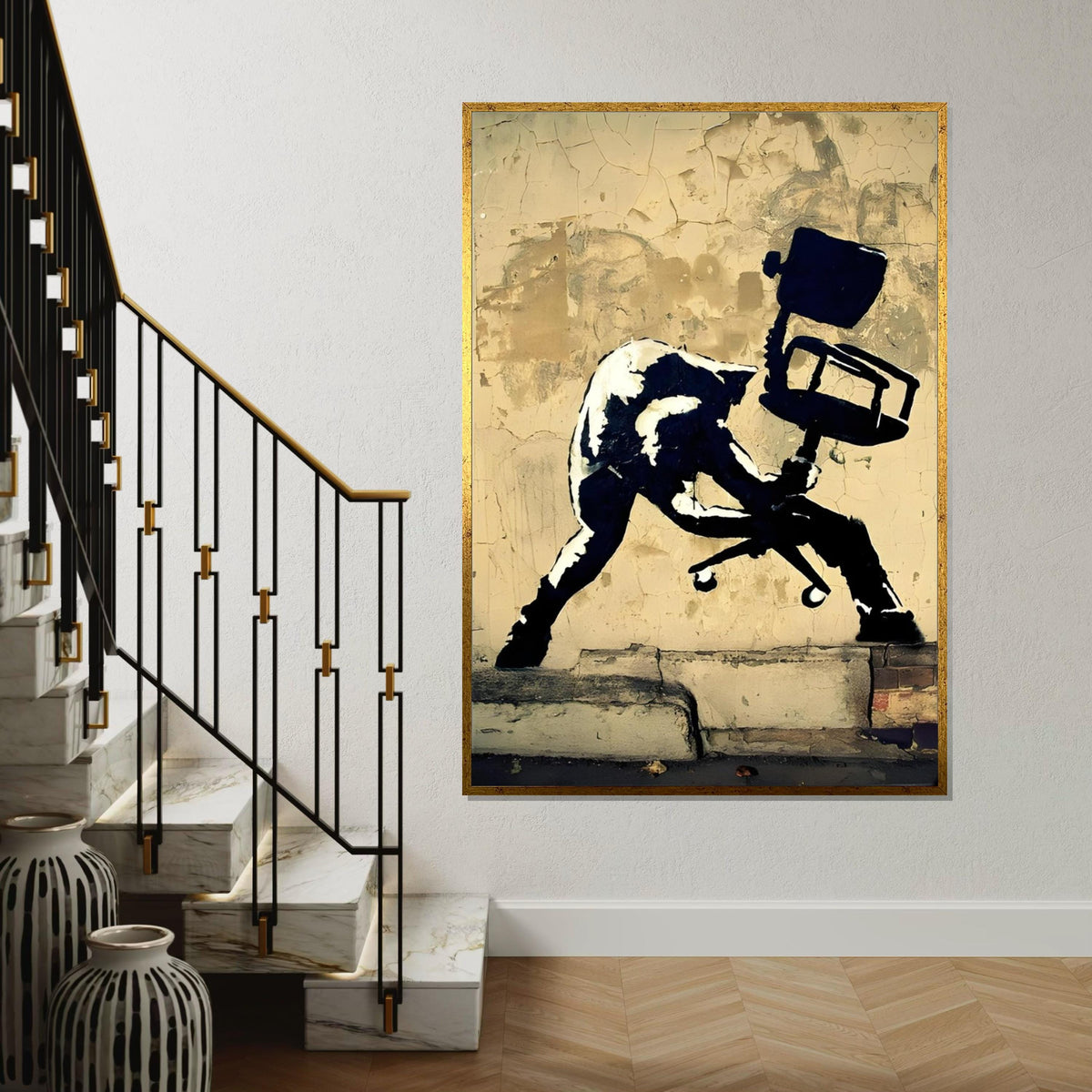 Street Art with Office Chair, Graffiti Wall Canvas, Urban Art Decor, Wall Art Canvas Design, Ready to Hang Decoration