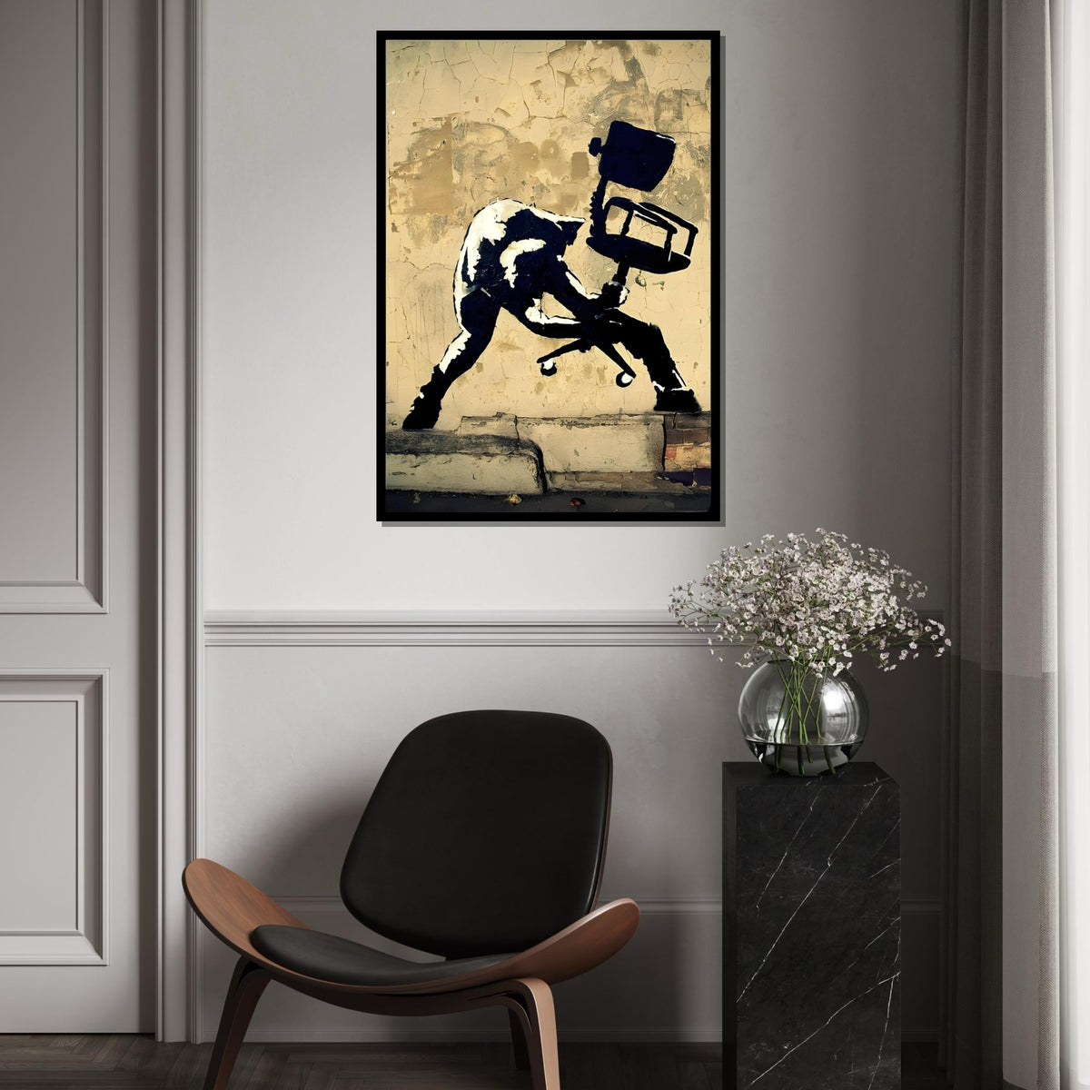 Street Art with Office Chair, Graffiti Wall Canvas, Urban Art Decor, Wall Art Canvas Design, Ready to Hang Decoration