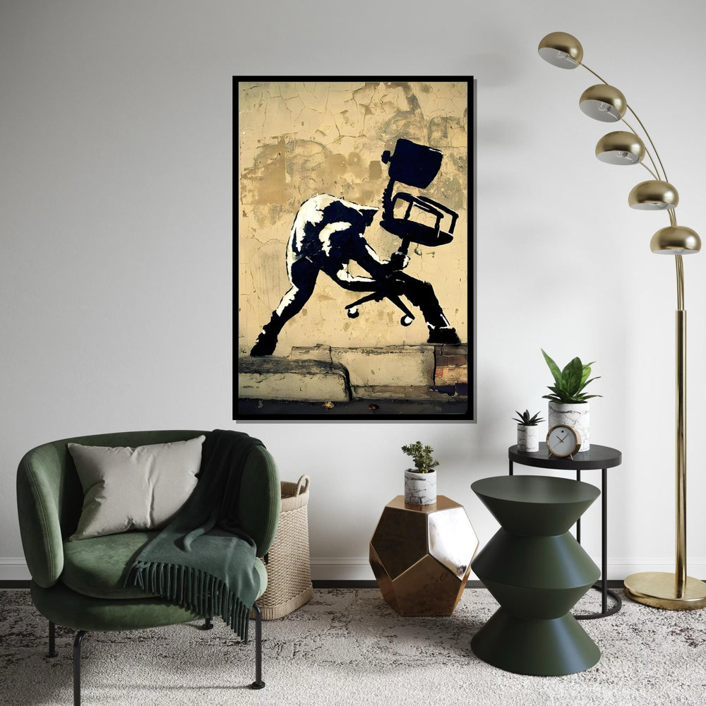 Street Art with Office Chair, Graffiti Wall Canvas, Urban Art Decor, Wall Art Canvas Design, Ready to Hang Decoration
