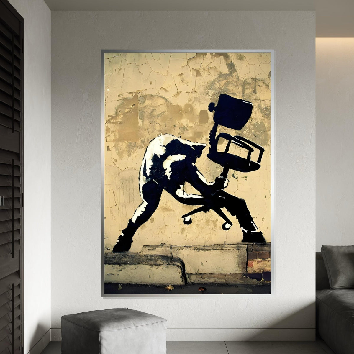 Street Art with Office Chair, Graffiti Wall Canvas, Urban Art Decor, Wall Art Canvas Design, Ready to Hang Decoration