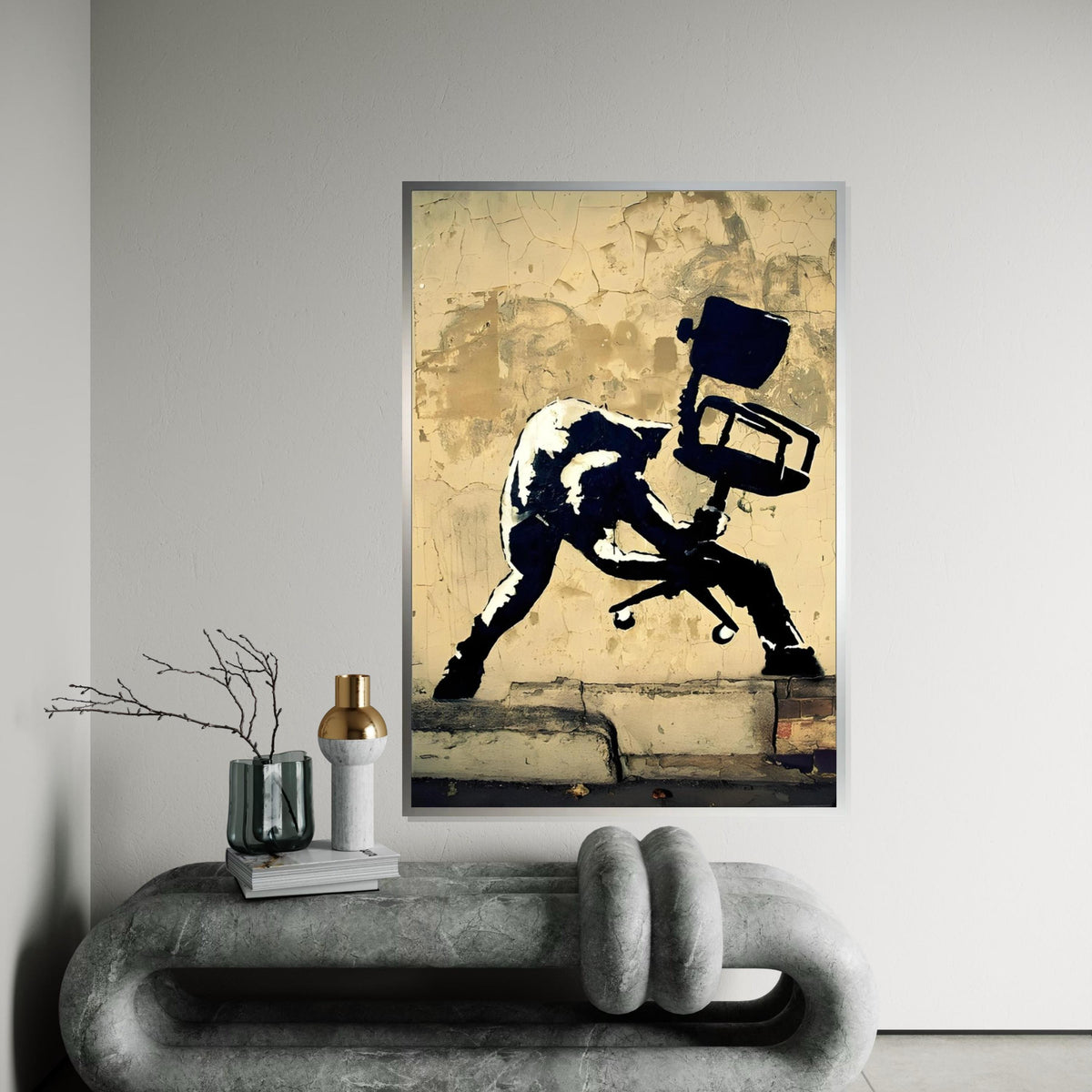 Street Art with Office Chair, Graffiti Wall Canvas, Urban Art Decor, Wall Art Canvas Design, Ready to Hang Decoration