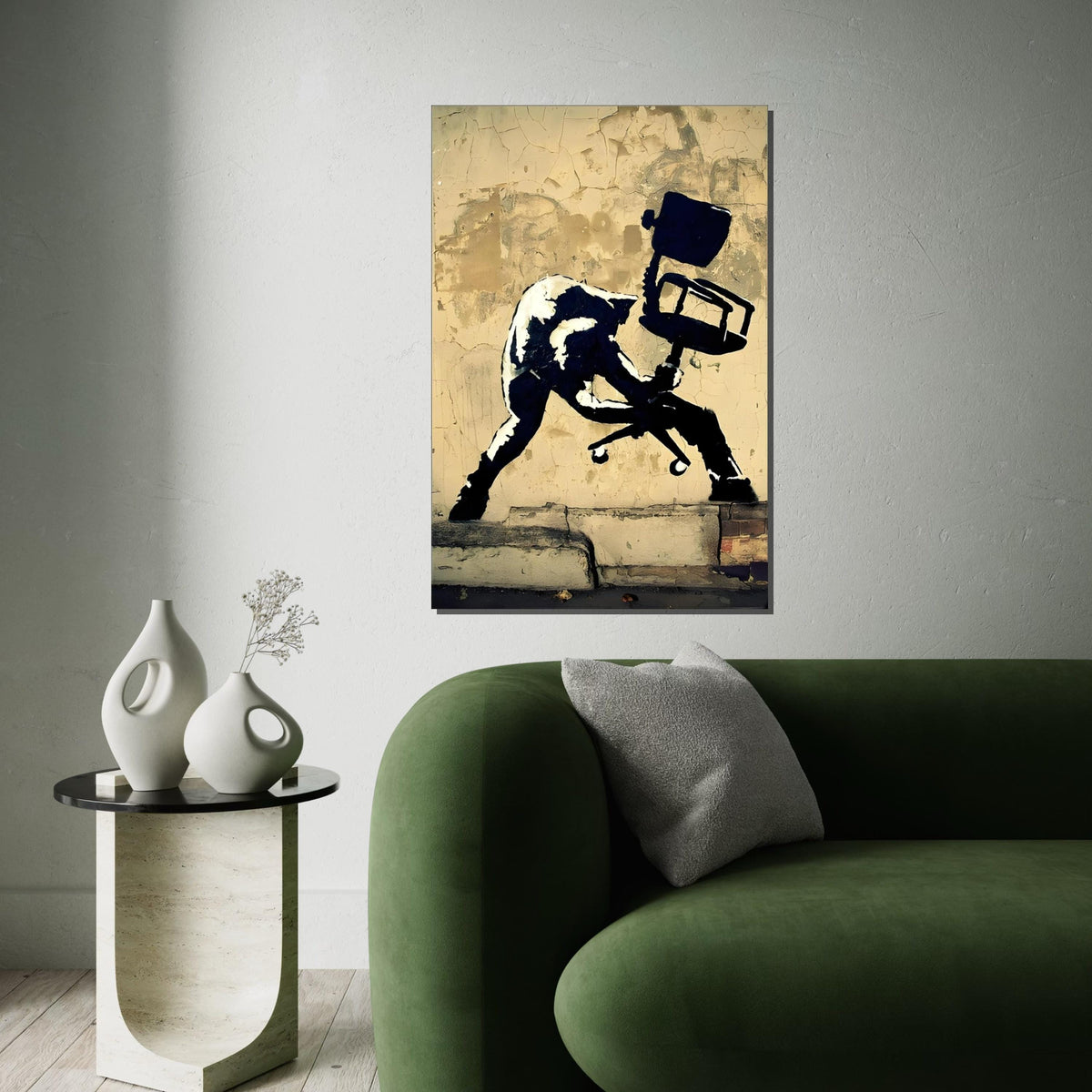 Street Art with Office Chair, Graffiti Wall Canvas, Urban Art Decor, Wall Art Canvas Design, Ready to Hang Decoration