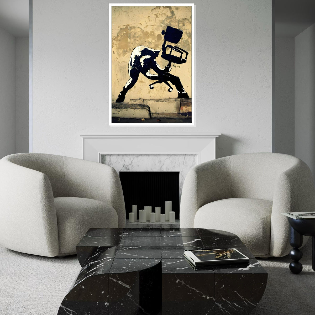 Street Art with Office Chair, Graffiti Wall Canvas, Urban Art Decor, Wall Art Canvas Design, Ready to Hang Decoration