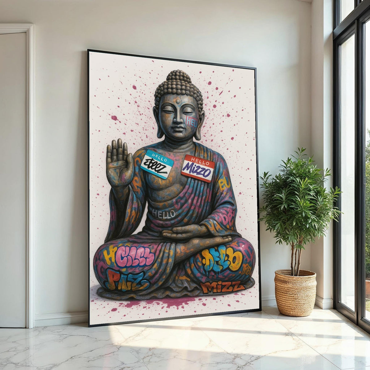 Graffiti Buddha Canvas, Street Art Buddha Poster, Urban Art Canvas Design, Wall Art Canvas, Ready to Hang Decoration