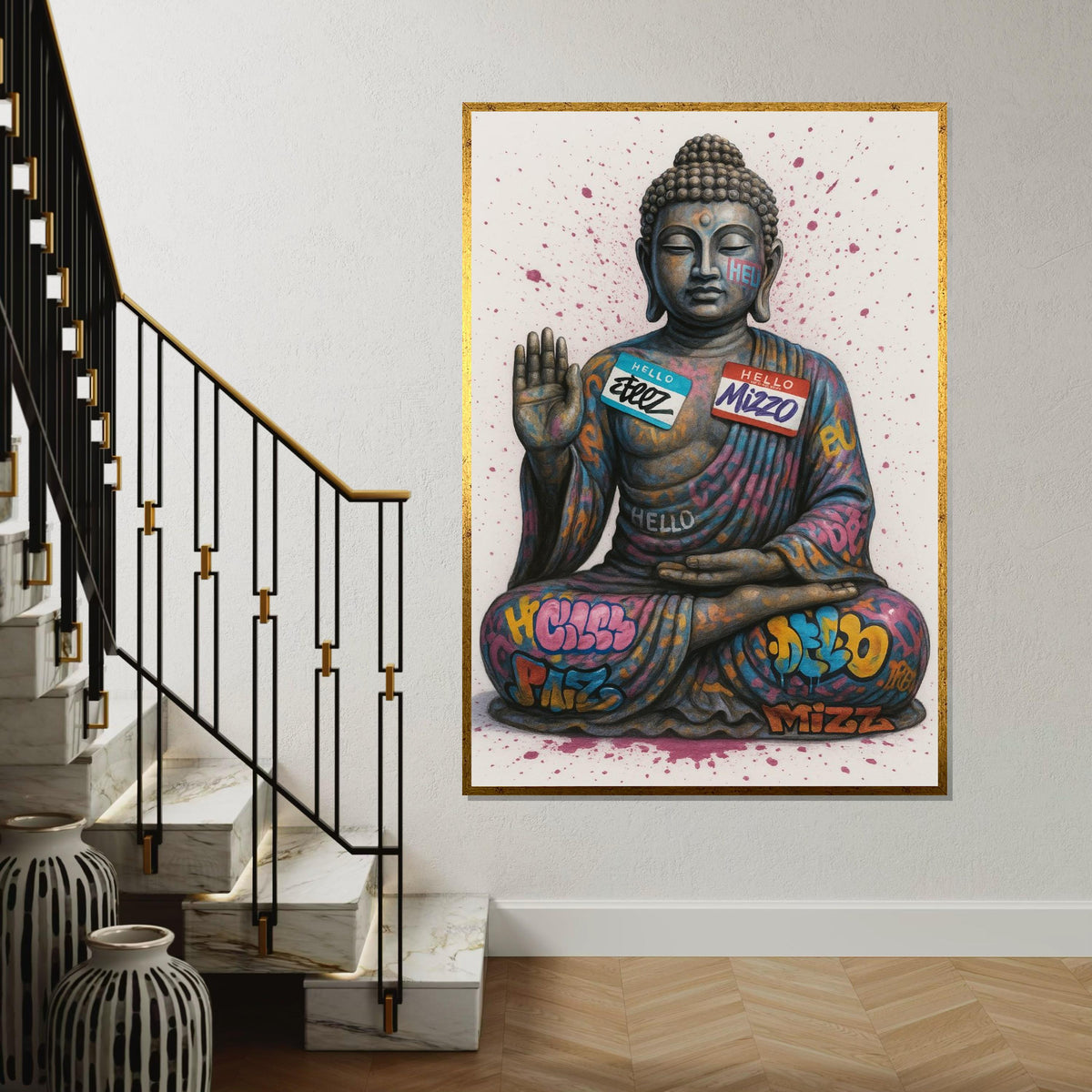 Graffiti Buddha Canvas, Street Art Buddha Poster, Urban Art Canvas Design, Wall Art Canvas, Ready to Hang Decoration