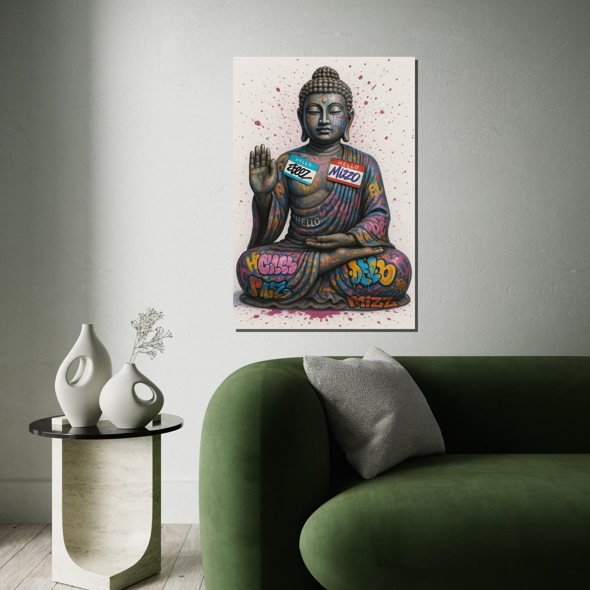 Graffiti Buddha Canvas, Street Art Buddha Poster, Urban Art Canvas Design, Wall Art Canvas, Ready to Hang Decoration