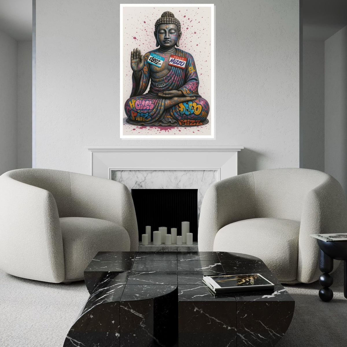 Graffiti Buddha Canvas, Street Art Buddha Poster, Urban Art Canvas Design, Wall Art Canvas, Ready to Hang Decoration
