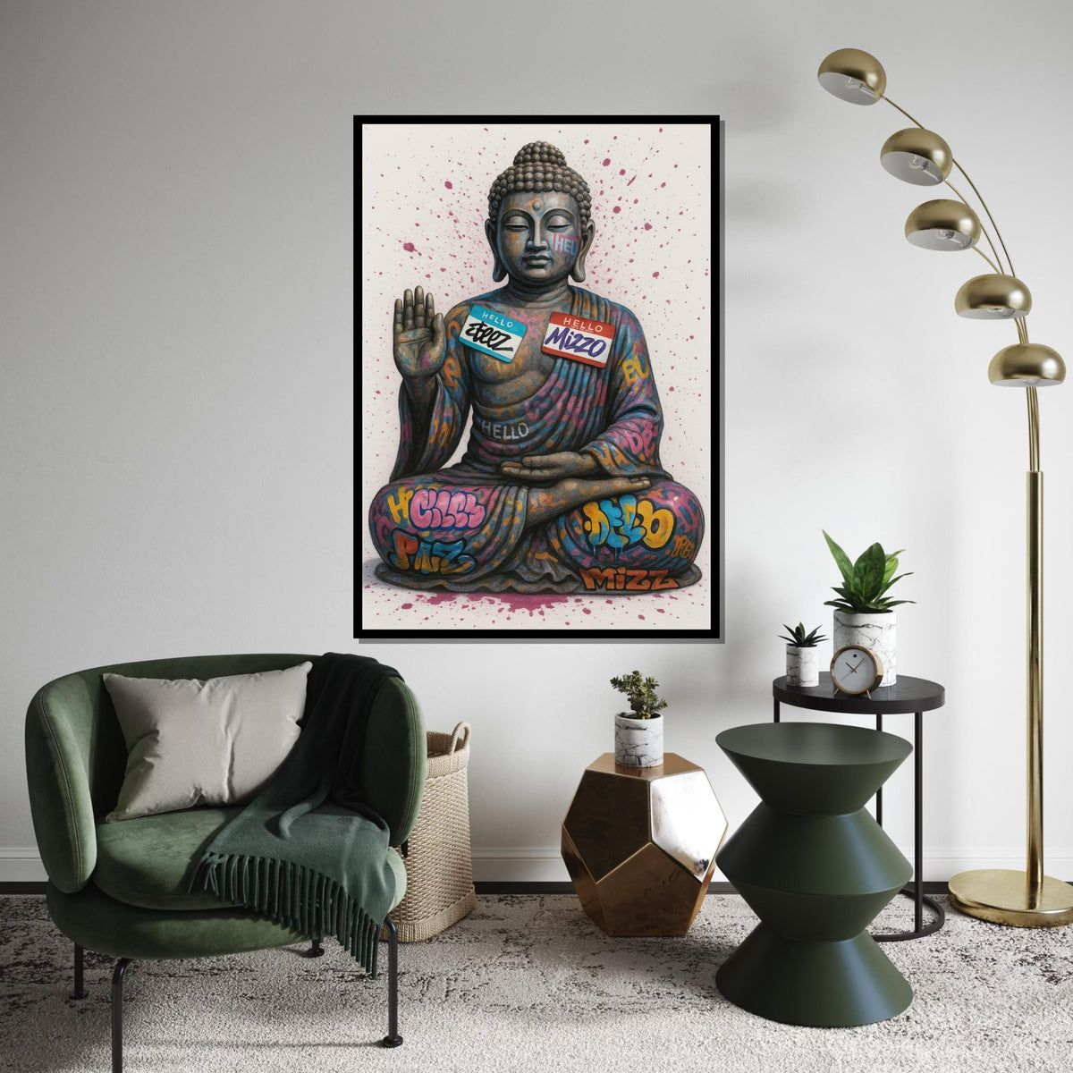 Graffiti Buddha Canvas, Street Art Buddha Poster, Urban Art Canvas Design, Wall Art Canvas, Ready to Hang Decoration