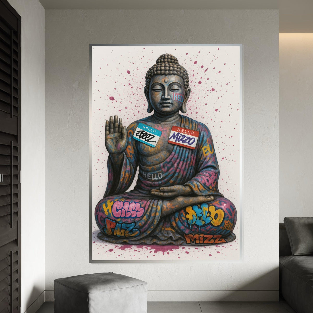 Graffiti Buddha Canvas, Street Art Buddha Poster, Urban Art Canvas Design, Wall Art Canvas, Ready to Hang Decoration