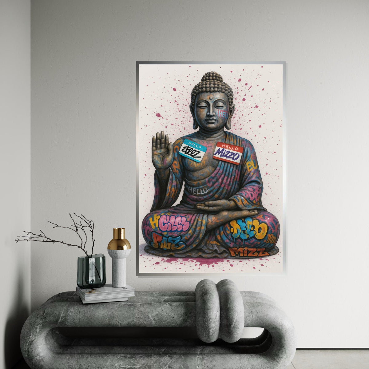 Graffiti Buddha Canvas, Street Art Buddha Poster, Urban Art Canvas Design, Wall Art Canvas, Ready to Hang Decoration