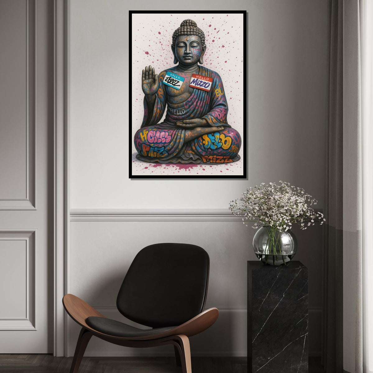 Graffiti Buddha Canvas, Street Art Buddha Poster, Urban Art Canvas Design, Wall Art Canvas, Ready to Hang Decoration