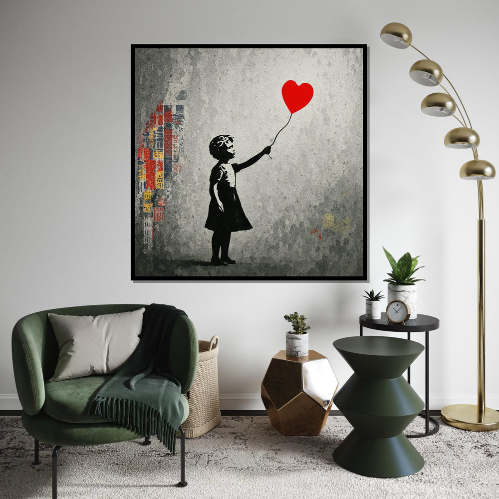 Heart Balloon Girl Canvas, Banksy Street Art, Heart Balloon Print, Wall Art Canvas Design, Ready To Hang Urban Decor