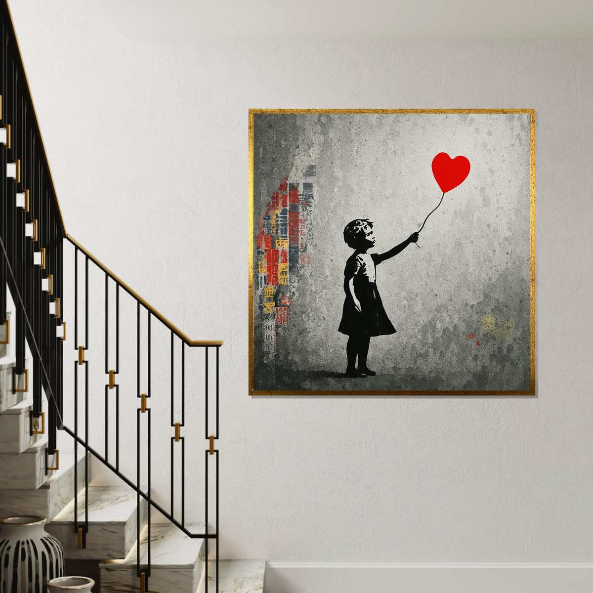 Heart Balloon Girl Canvas, Banksy Street Art, Heart Balloon Print, Wall Art Canvas Design, Ready To Hang Urban Decor