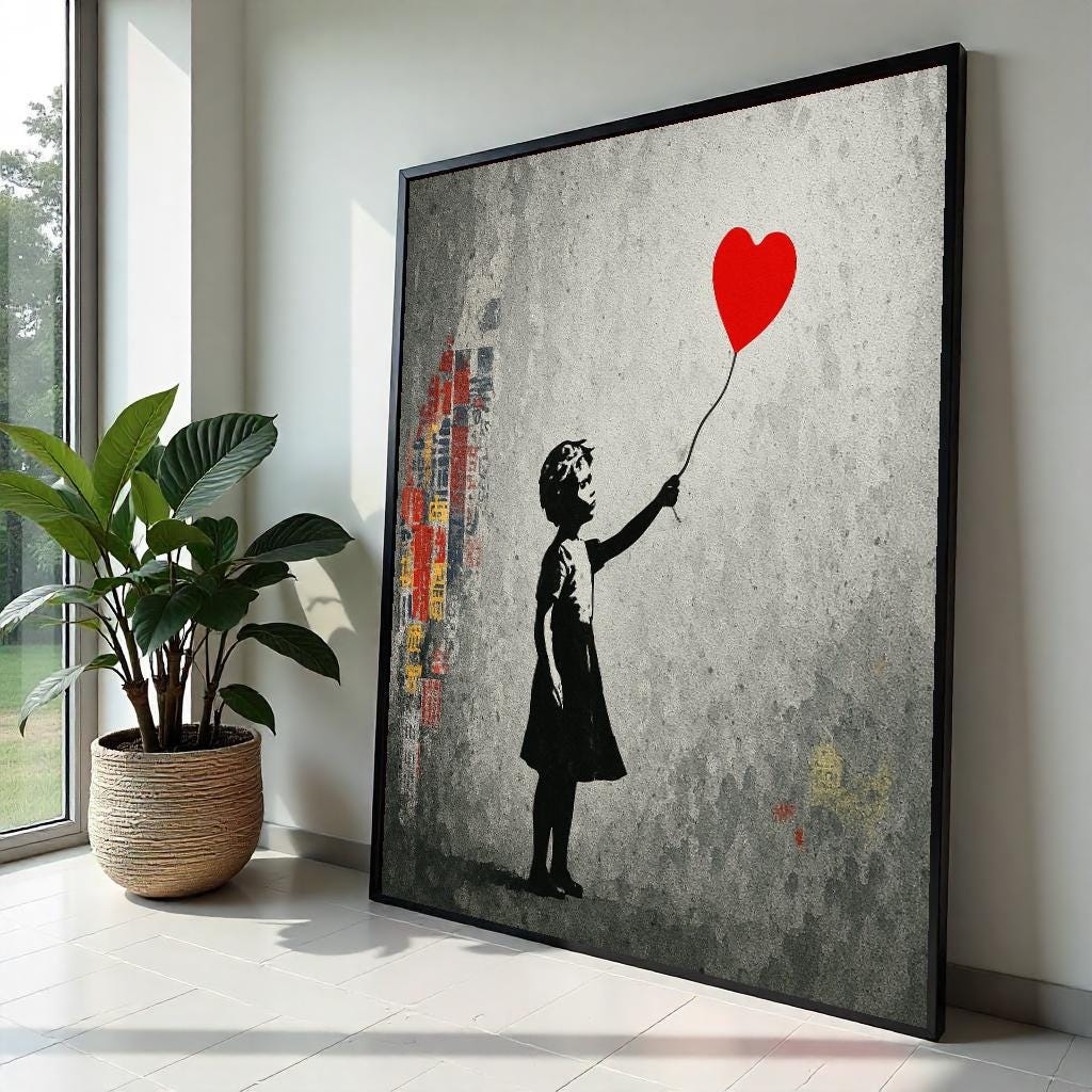 Heart Balloon Girl Canvas, Banksy Street Art, Heart Balloon Print, Wall Art Canvas Design, Ready To Hang Urban Decor