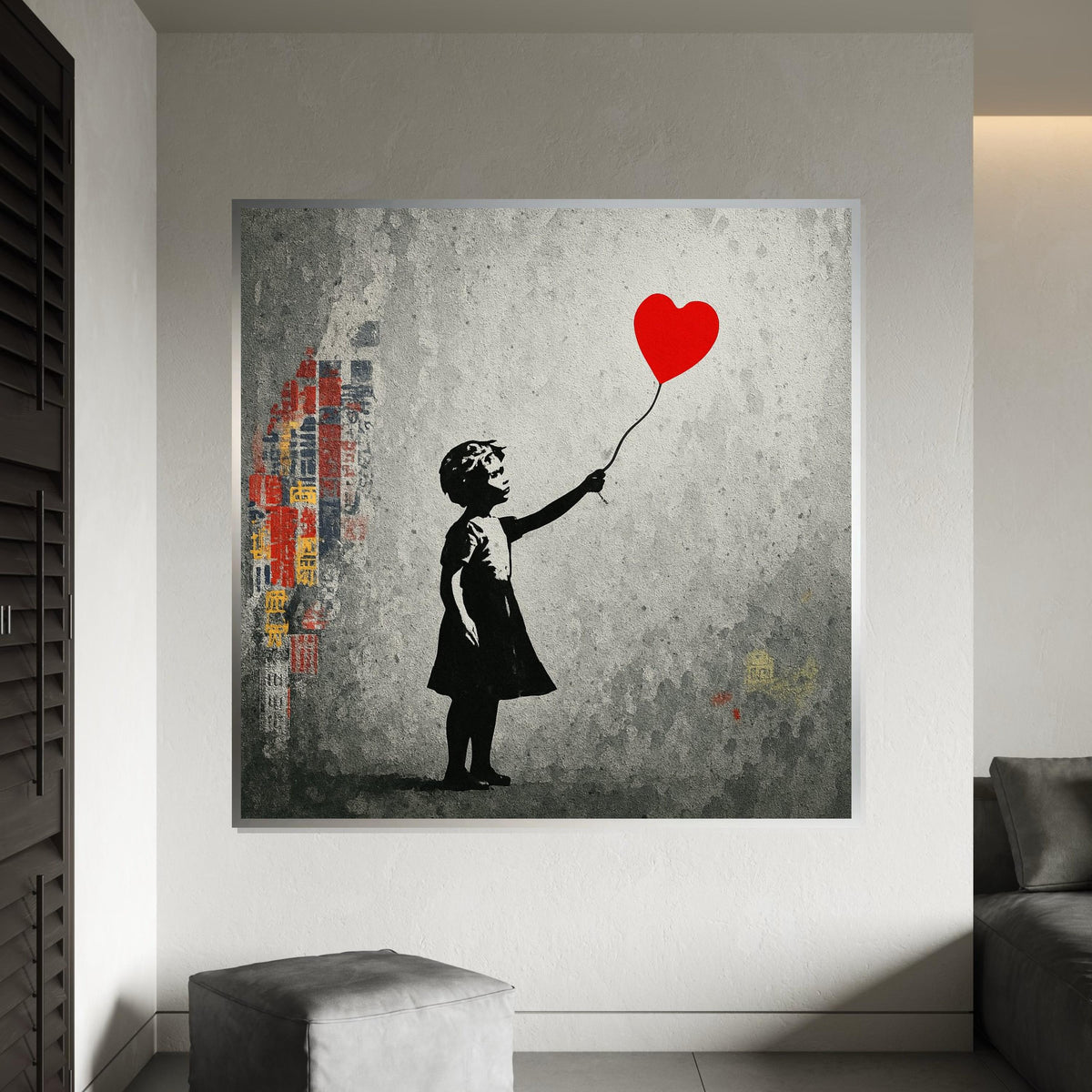 Heart Balloon Girl Canvas, Banksy Street Art, Heart Balloon Print, Wall Art Canvas Design, Ready To Hang Urban Decor