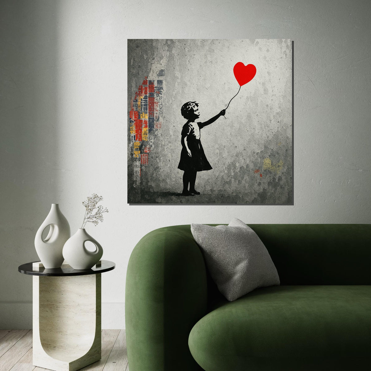Heart Balloon Girl Canvas, Banksy Street Art, Heart Balloon Print, Wall Art Canvas Design, Ready To Hang Urban Decor