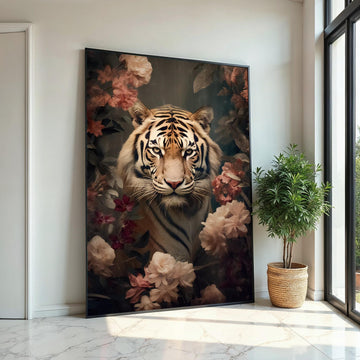 Majestic Floral Tiger Canvas, Animal Wall Art, Regal Tiger in Flowers, Canvas Design, Ready to Hang, NatureInspired Décor Piece