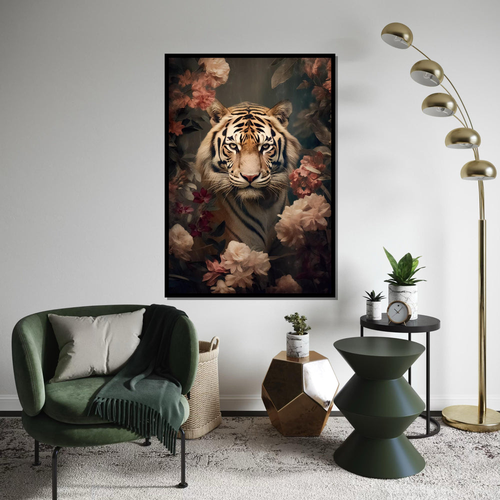 Majestic Floral Tiger Canvas, Animal Wall Art, Regal Tiger in Flowers, Canvas Design, Ready to Hang, NatureInspired Décor Piece