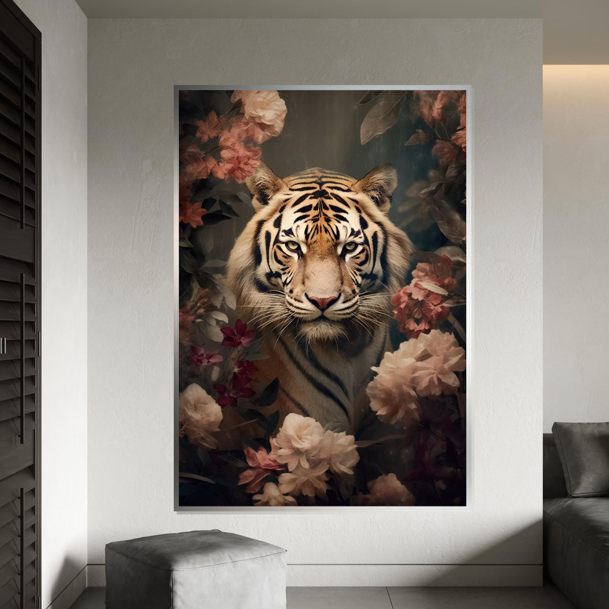 Majestic Floral Tiger Canvas, Animal Wall Art, Regal Tiger in Flowers, Canvas Design, Ready to Hang, NatureInspired Décor Piece