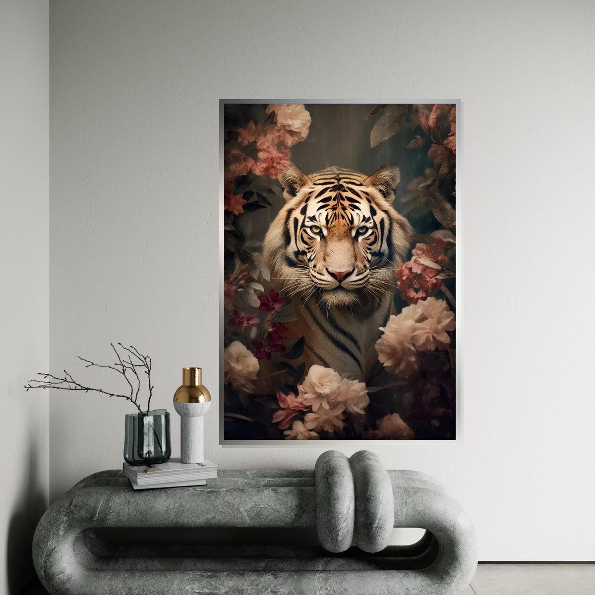 Majestic Floral Tiger Canvas, Animal Wall Art, Regal Tiger in Flowers, Canvas Design, Ready to Hang, NatureInspired Décor Piece