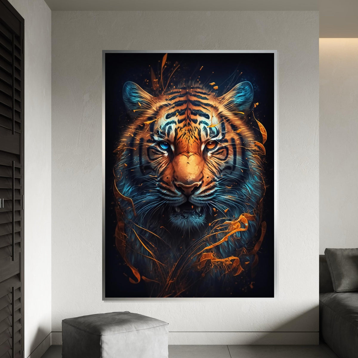 Enigmatic Tiger Canvas, Vibrant Tiger Wall Art, DualEyed Big Cat Print, Animal Canvas Design, Ready to Hang Home Decoration