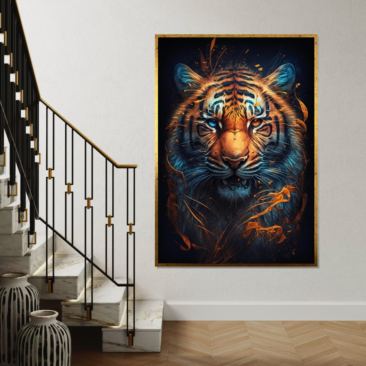 Enigmatic Tiger Canvas, Vibrant Tiger Wall Art, DualEyed Big Cat Print, Animal Canvas Design, Ready to Hang Home Decoration