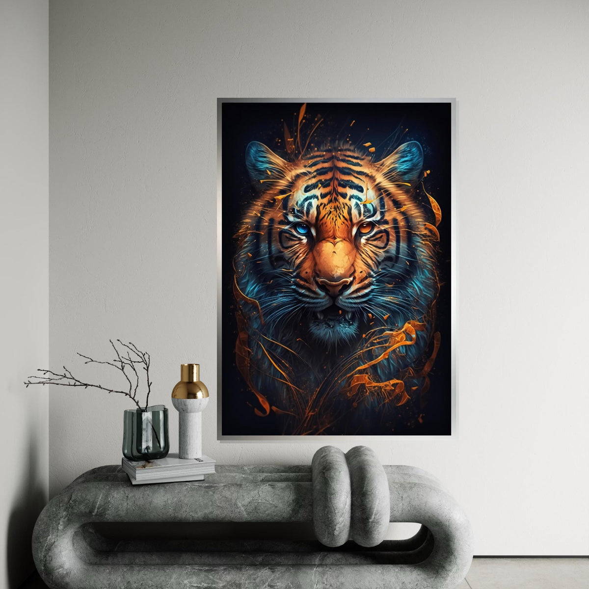 Enigmatic Tiger Canvas, Vibrant Tiger Wall Art, DualEyed Big Cat Print, Animal Canvas Design, Ready to Hang Home Decoration