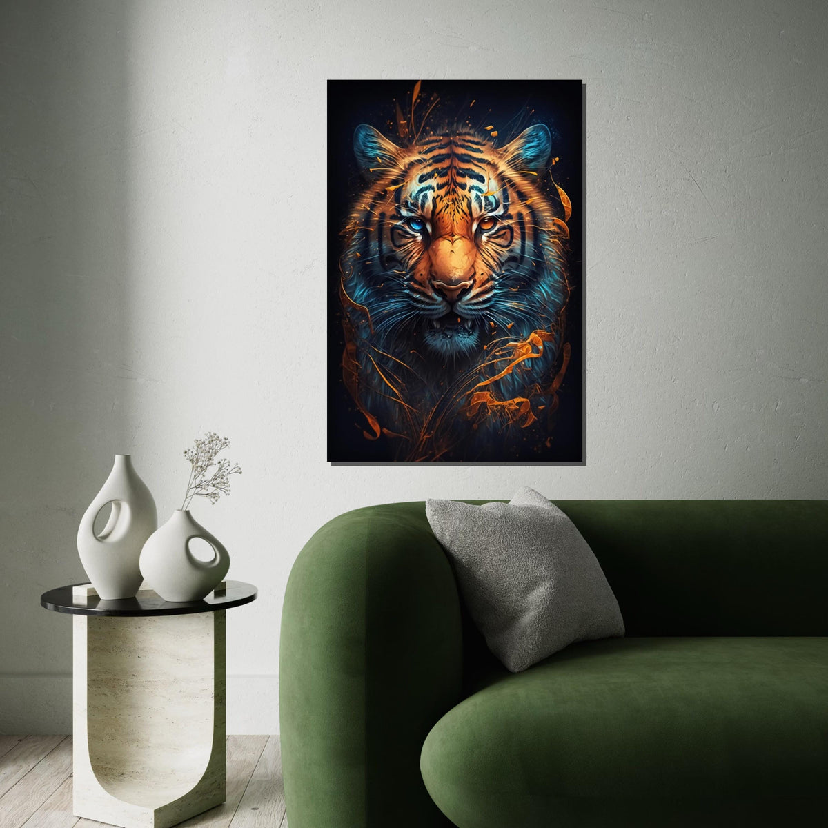 Enigmatic Tiger Canvas, Vibrant Tiger Wall Art, DualEyed Big Cat Print, Animal Canvas Design, Ready to Hang Home Decoration
