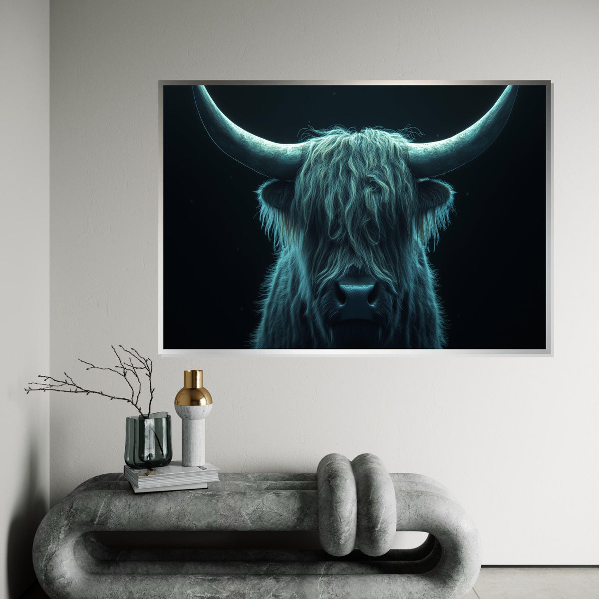 Highland Cow Canvas, Majestic Bull Wall Art, Animal Portrait Print, Wall Art Canvas Design, Framed Canvas Ready to Hang Decoration