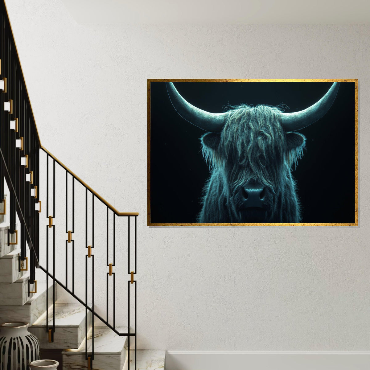 Highland Cow Canvas, Majestic Bull Wall Art, Animal Portrait Print, Wall Art Canvas Design, Framed Canvas Ready to Hang Decoration