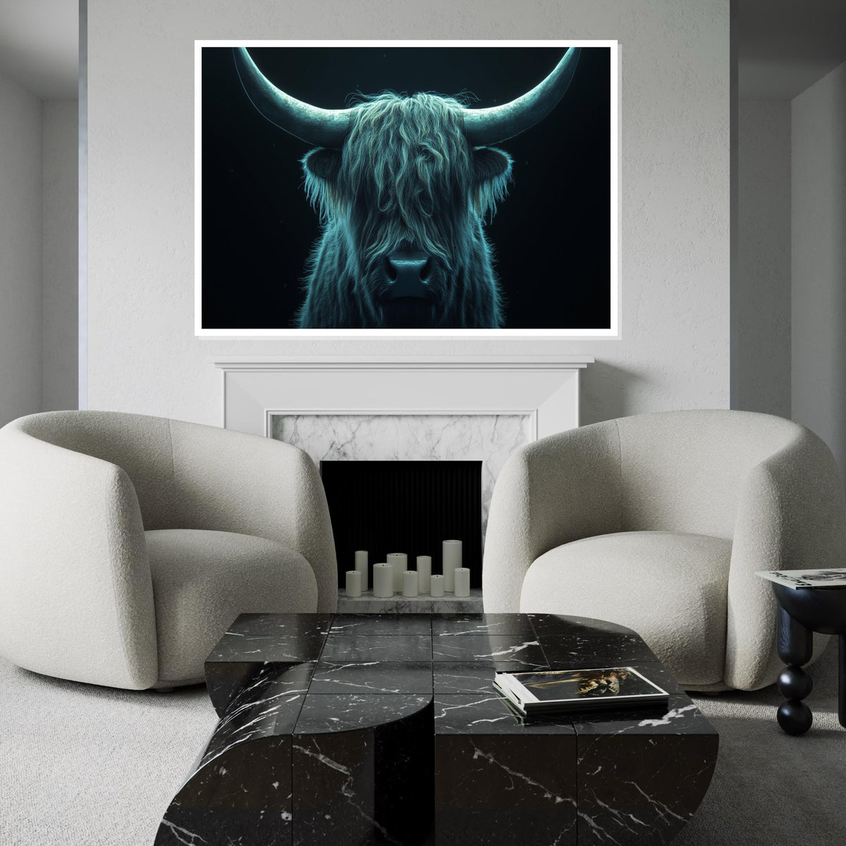 Highland Cow Canvas, Majestic Bull Wall Art, Animal Portrait Print, Wall Art Canvas Design, Framed Canvas Ready to Hang Decoration
