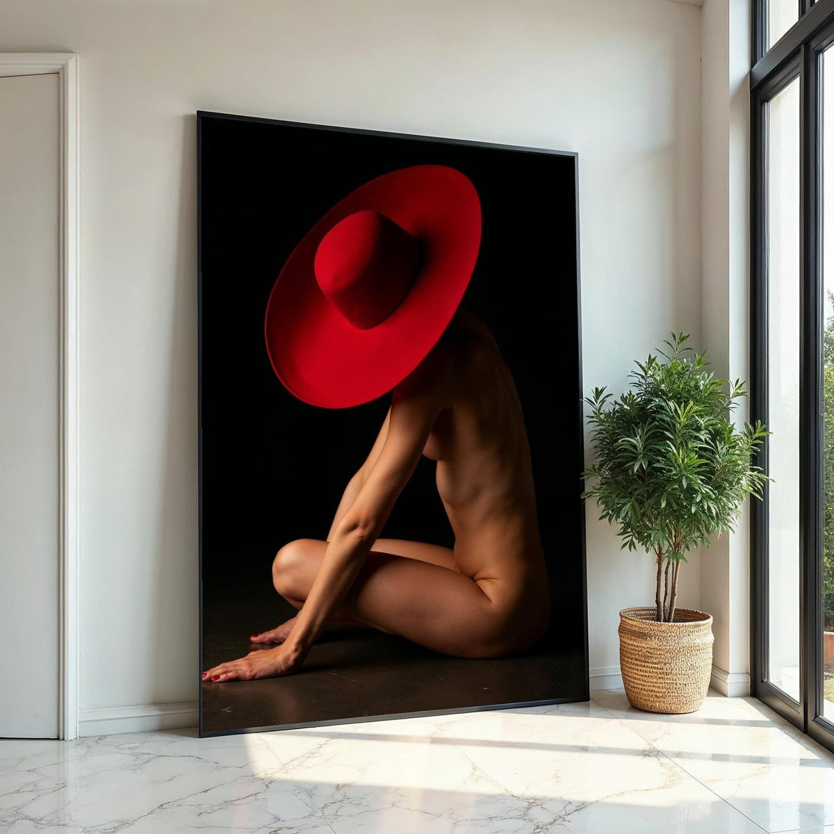 Red Hat Nude Art, Elegant Nude Canvas, Minimalist Art, Wall Art Canvas Design, Ready To Hang Decoration, Modern Wall Art