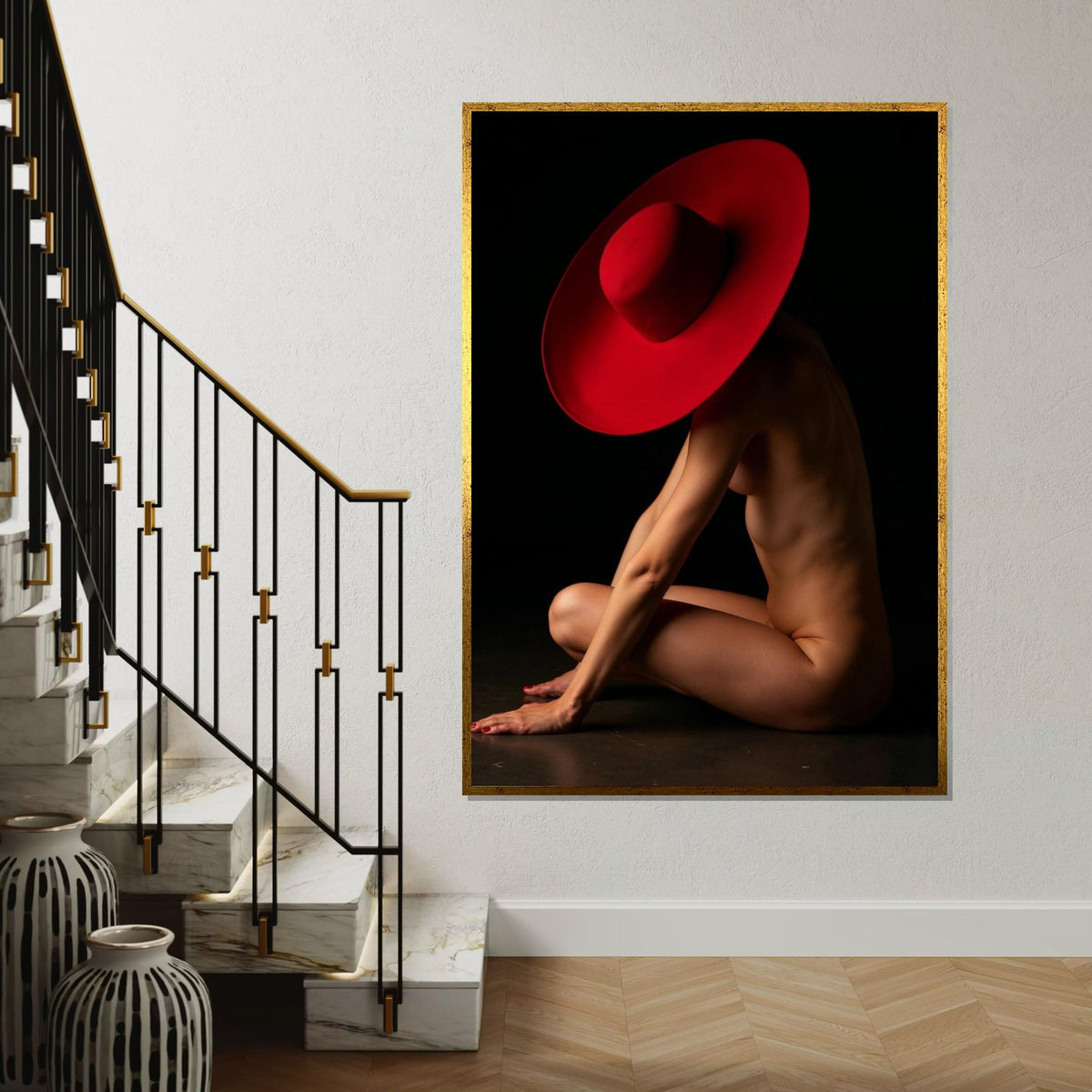 Red Hat Nude Art, Elegant Nude Canvas, Minimalist Art, Wall Art Canvas Design, Ready To Hang Decoration, Modern Wall Art