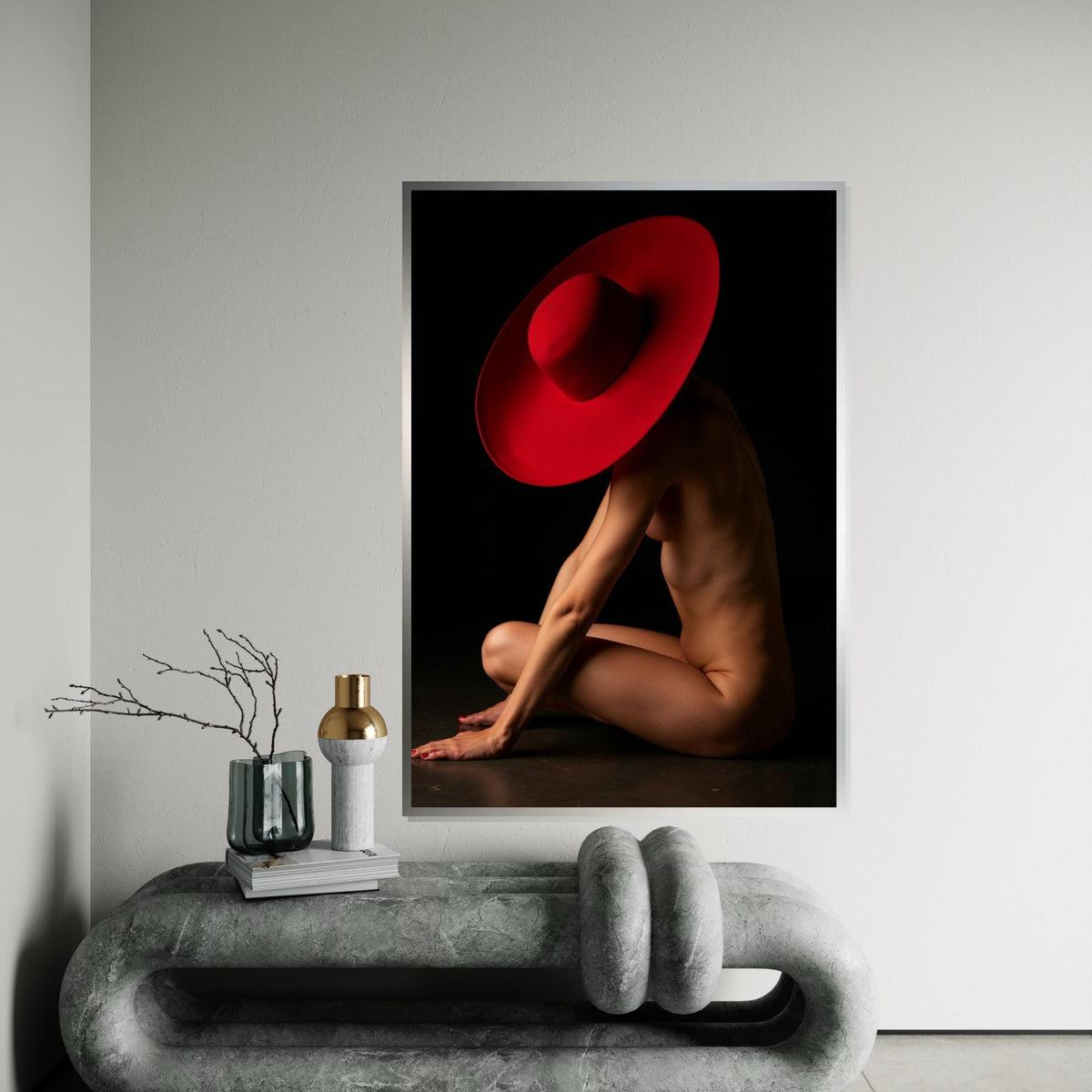 Red Hat Nude Art, Elegant Nude Canvas, Minimalist Art, Wall Art Canvas Design, Ready To Hang Decoration, Modern Wall Art