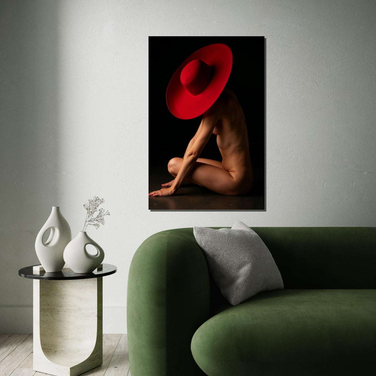 Red Hat Nude Art, Elegant Nude Canvas, Minimalist Art, Wall Art Canvas Design, Ready To Hang Decoration, Modern Wall Art