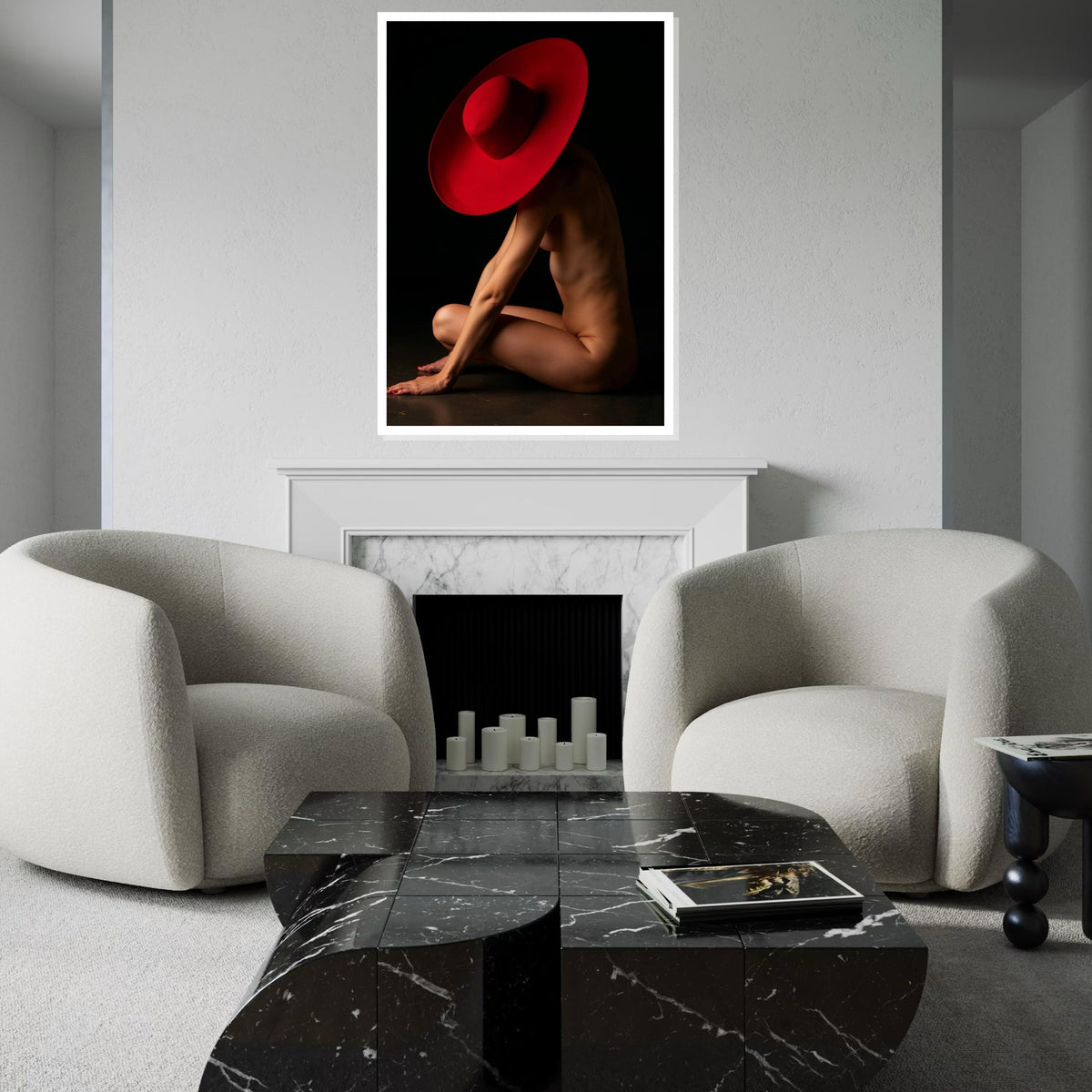 Red Hat Nude Art, Elegant Nude Canvas, Minimalist Art, Wall Art Canvas Design, Ready To Hang Decoration, Modern Wall Art