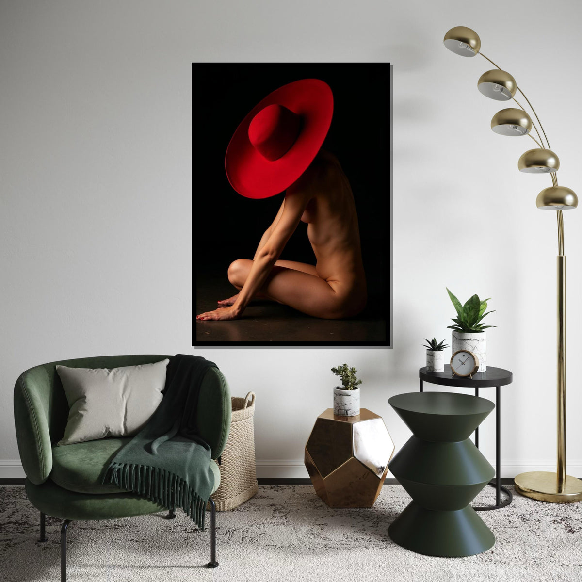 Red Hat Nude Art, Elegant Nude Canvas, Minimalist Art, Wall Art Canvas Design, Ready To Hang Decoration, Modern Wall Art