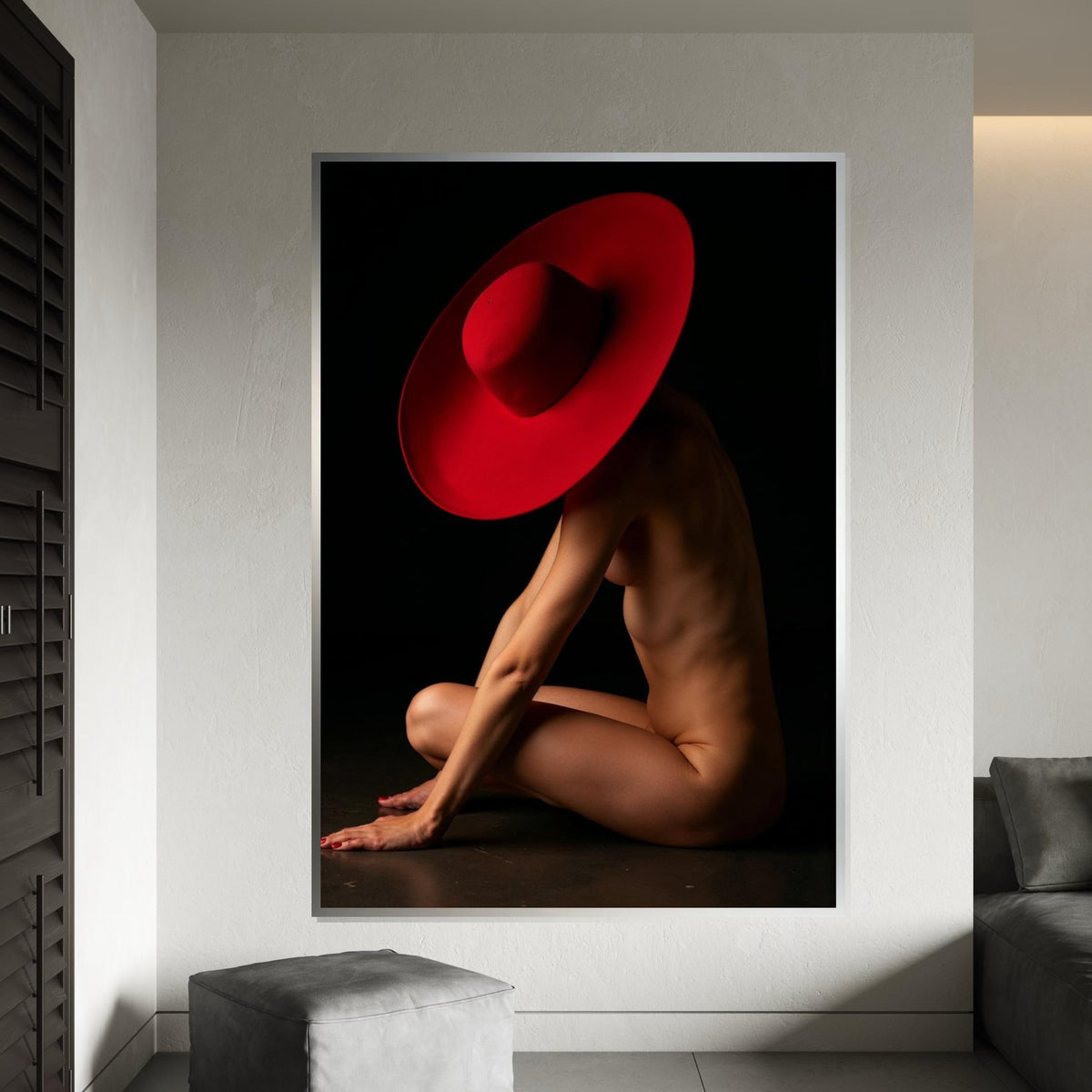Red Hat Nude Art, Elegant Nude Canvas, Minimalist Art, Wall Art Canvas Design, Ready To Hang Decoration, Modern Wall Art
