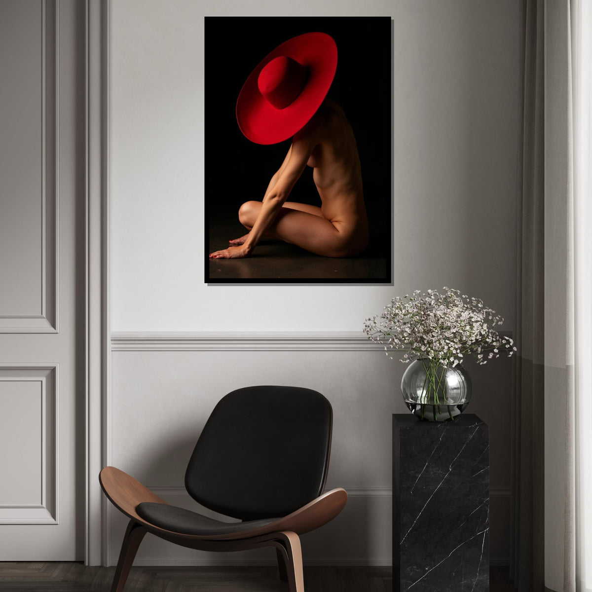 Red Hat Nude Art, Elegant Nude Canvas, Minimalist Art, Wall Art Canvas Design, Ready To Hang Decoration, Modern Wall Art