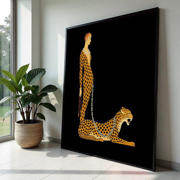Art Deco Cheetah Canvas, Elegant Woman Wall Art, Cheetah Print, Wall Art Canvas Design, Ready To Hang Home Decor