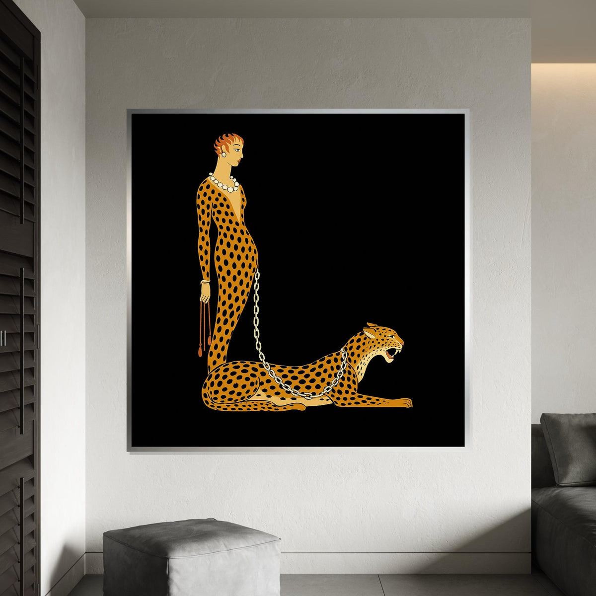 Art Deco Cheetah Canvas, Elegant Woman Wall Art, Cheetah Print, Wall Art Canvas Design, Ready To Hang Home Decor