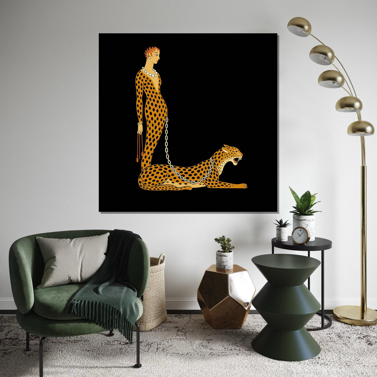 Art Deco Cheetah Canvas, Elegant Woman Wall Art, Cheetah Print, Wall Art Canvas Design, Ready To Hang Home Decor