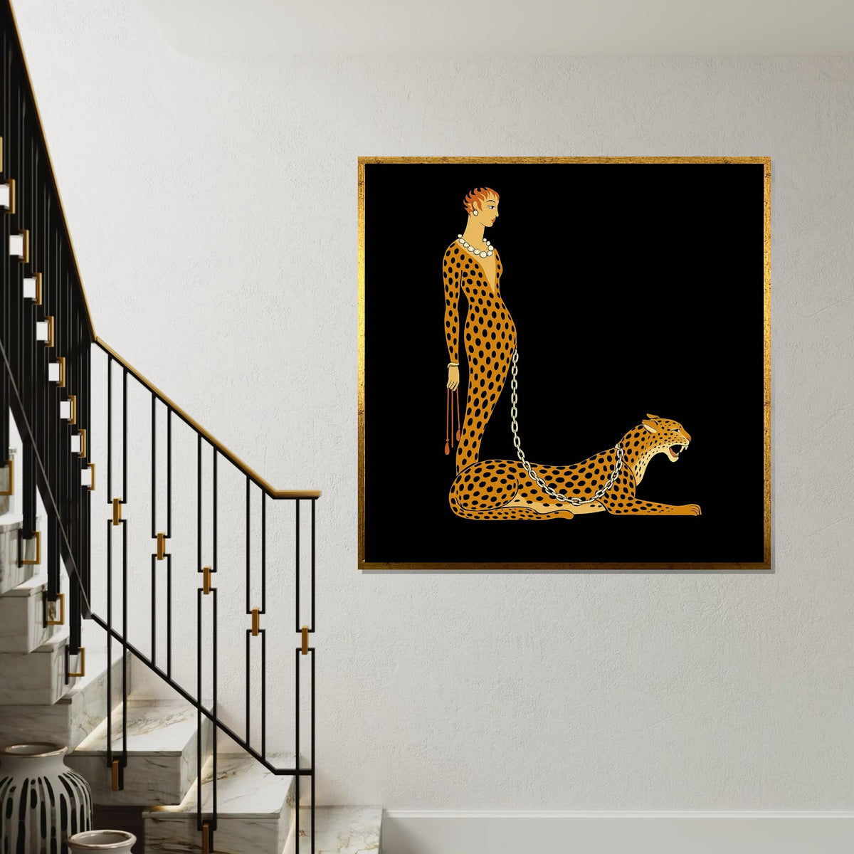Art Deco Cheetah Canvas, Elegant Woman Wall Art, Cheetah Print, Wall Art Canvas Design, Ready To Hang Home Decor