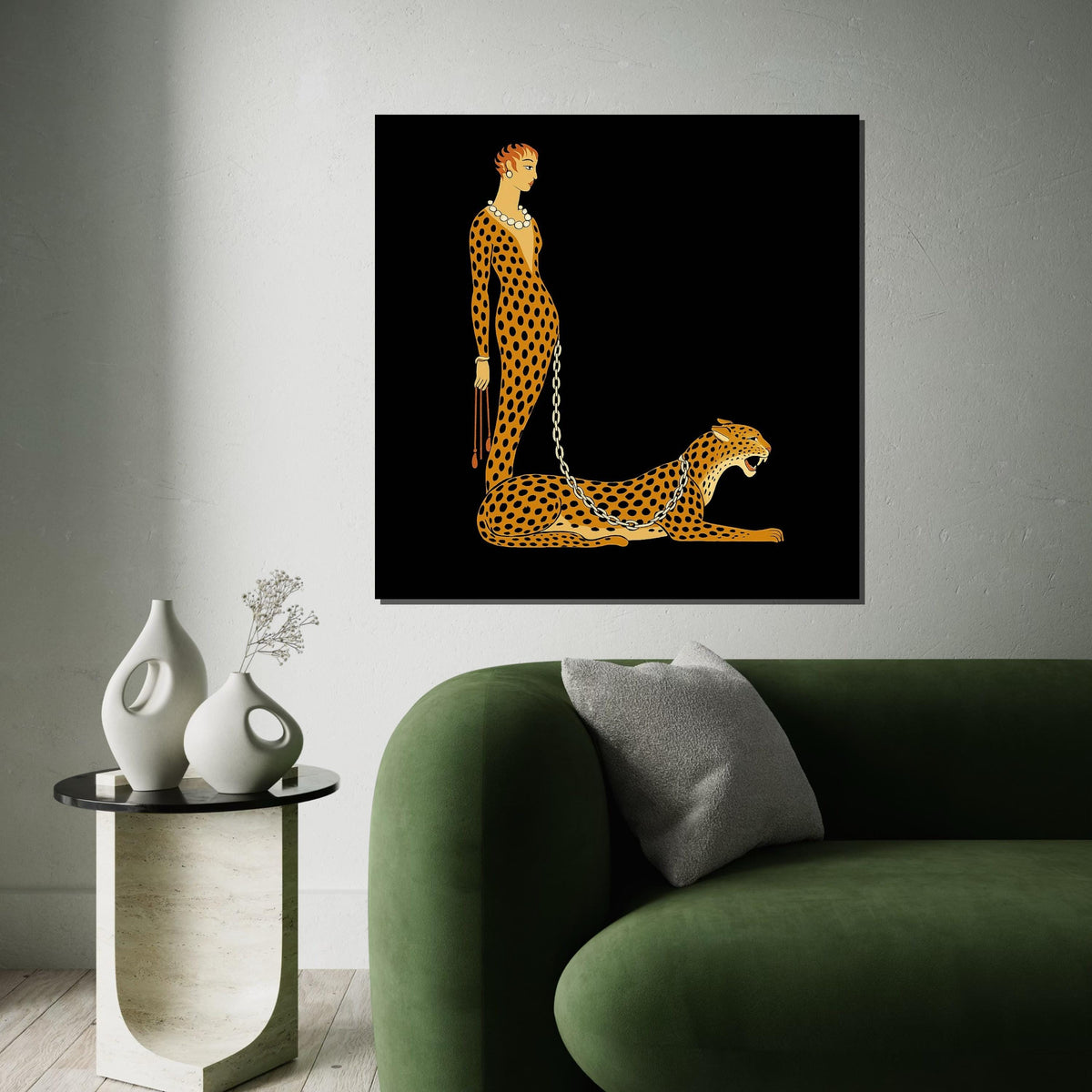 Art Deco Cheetah Canvas, Elegant Woman Wall Art, Cheetah Print, Wall Art Canvas Design, Ready To Hang Home Decor