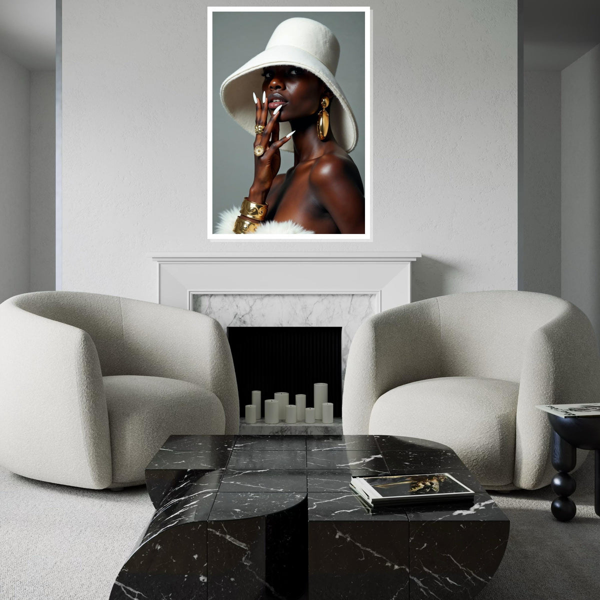Elegant Fashion Portrait, Gold Accessories, Chic Hat, Glamorous Style Canvas, Wall Art Canvas Design, Ready To Hang Decoration