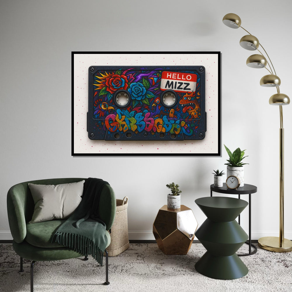 Retro Cassette Graffiti, Colorful Tape Art, Floral Street Art, Wall Art Canvas Design, Ready To Hang Decoration
